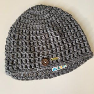 Roxy Knit Woven Gray Slouchy Hat with Button Detail and Roxy Logo Beanie